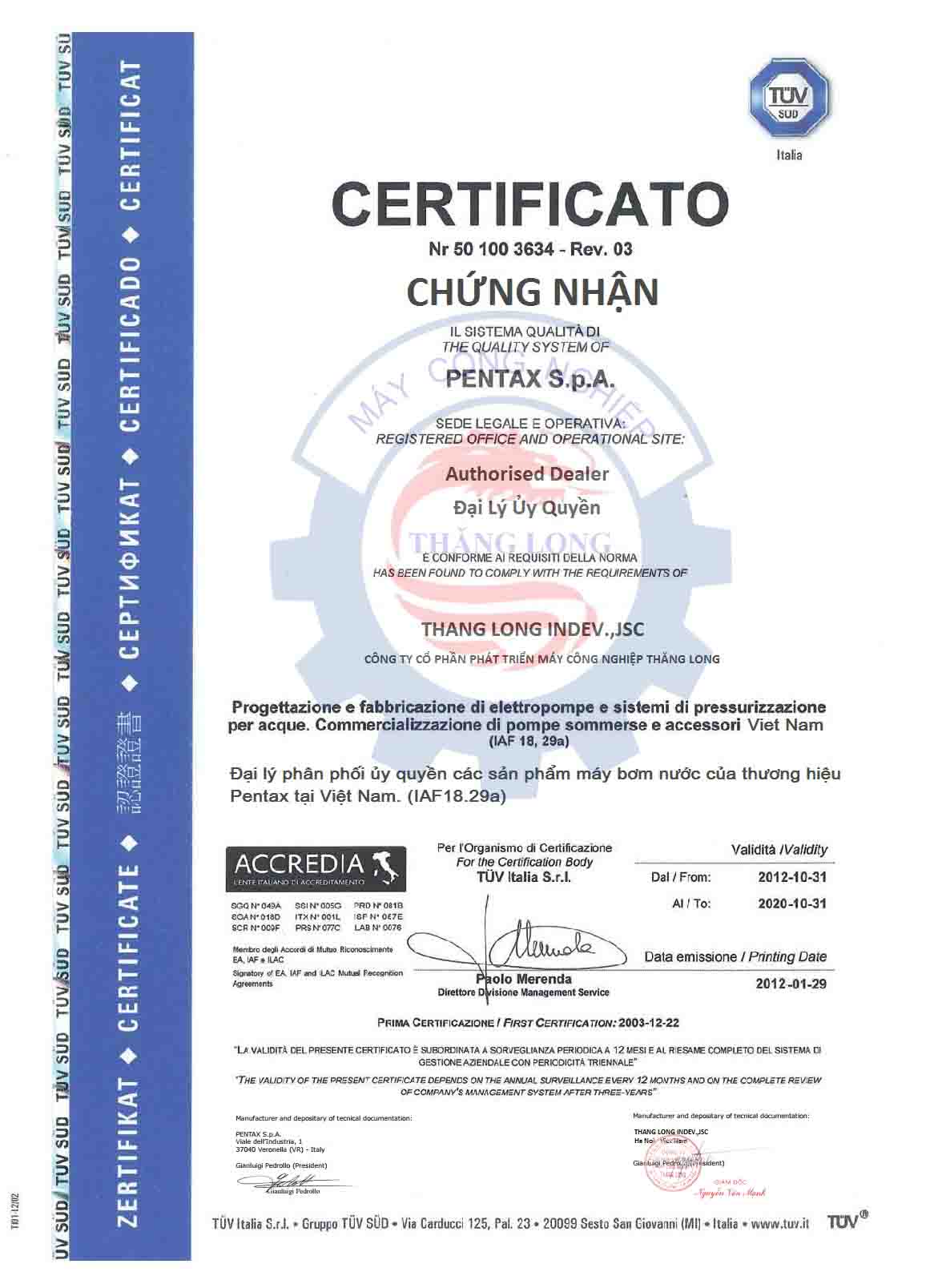 Nh&agrave; ph&acirc;n phối ủy quyền bơm ch&igrave;m giếng khoan pentax